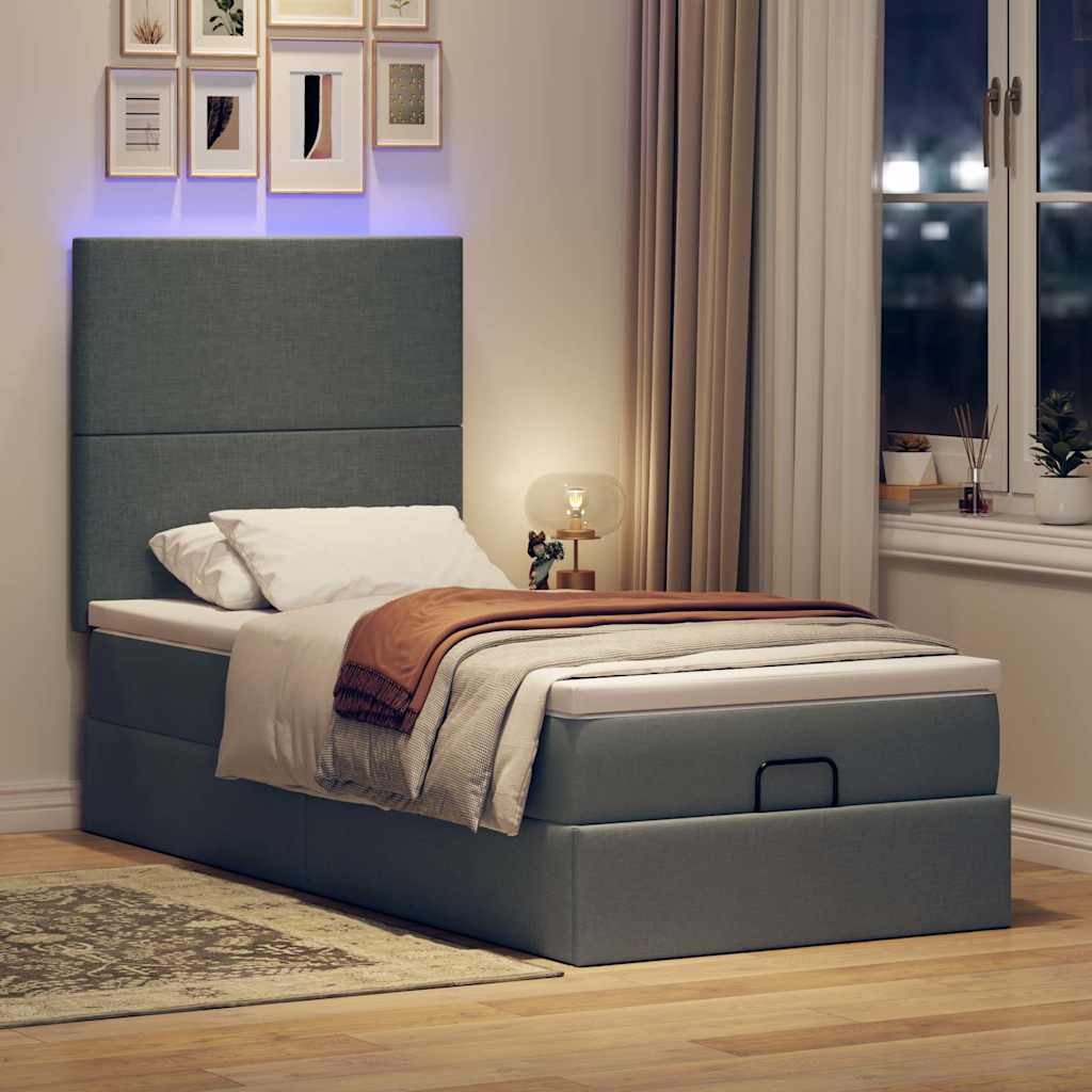 vidaXL Ottoman bed met matras en LED's 100x200cm stof donkergrijs afbeelding