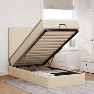 Otomanski posteljni okvir z vzmetnico krem 100x200 cm blago