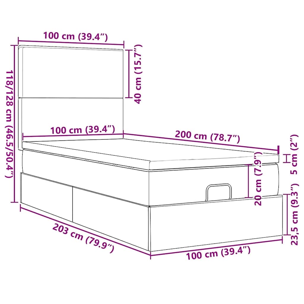 Osmanská postel s matrací & LED modrá 100x200 cm látka - obrázek 18