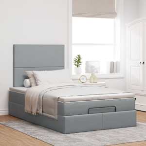Osmanský rám postele s matrací světle šedá 120x190 cm textil - obrázek 4