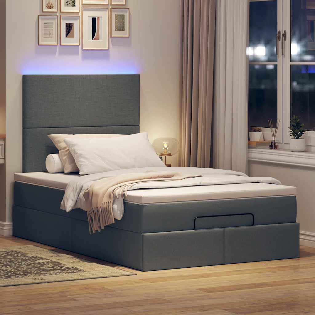 Thumbnail - vidaXL Ottoman-Bett mit Matratze & LEDs Dunkelgrau 120x190 cm Stoff