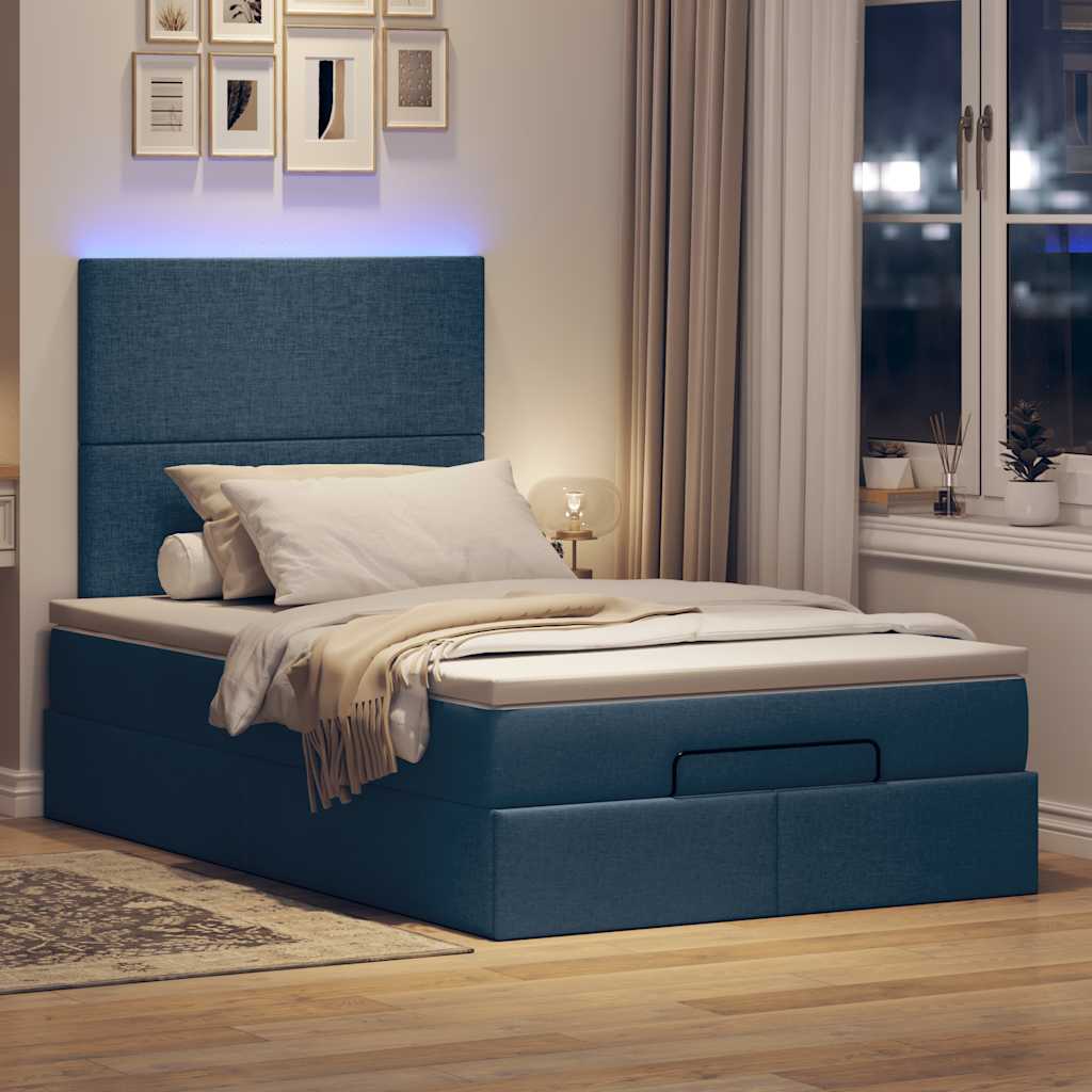 Ottoman-Bett mit Matratze Blau 120×190 cm Stoff