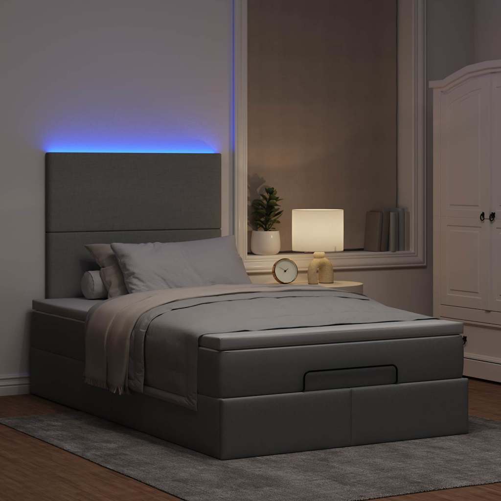 vidaXL Ottoman bed met matras en LED's 120x200cm stof lichtgrijs afbeelding