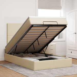 Otomanski posteljni okvir z vzmetnico krem 120x200 cm blago