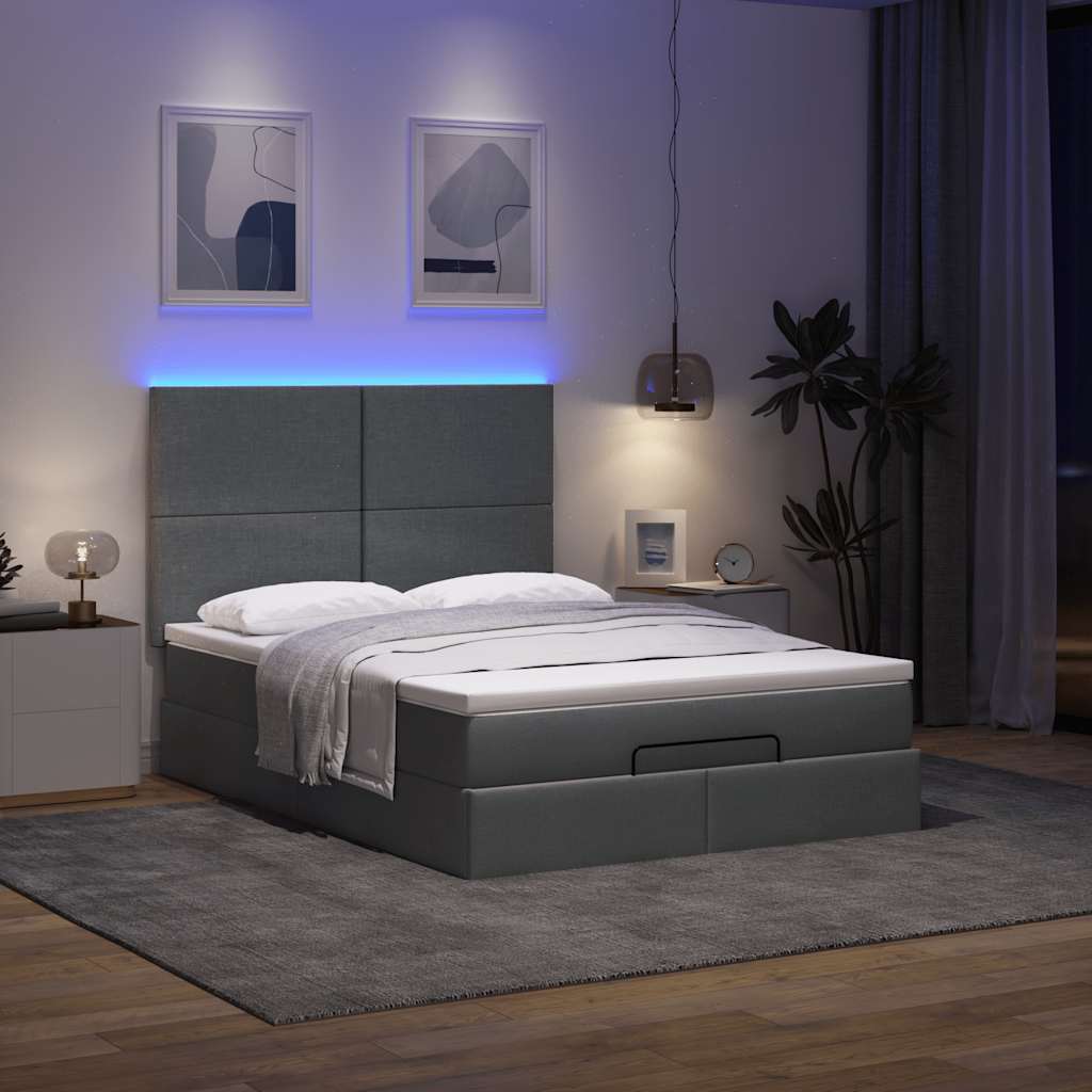 vidaXL Ottoman-Bett mit Matratze & LEDs Dunkelgrau 140x190 cm Stoff