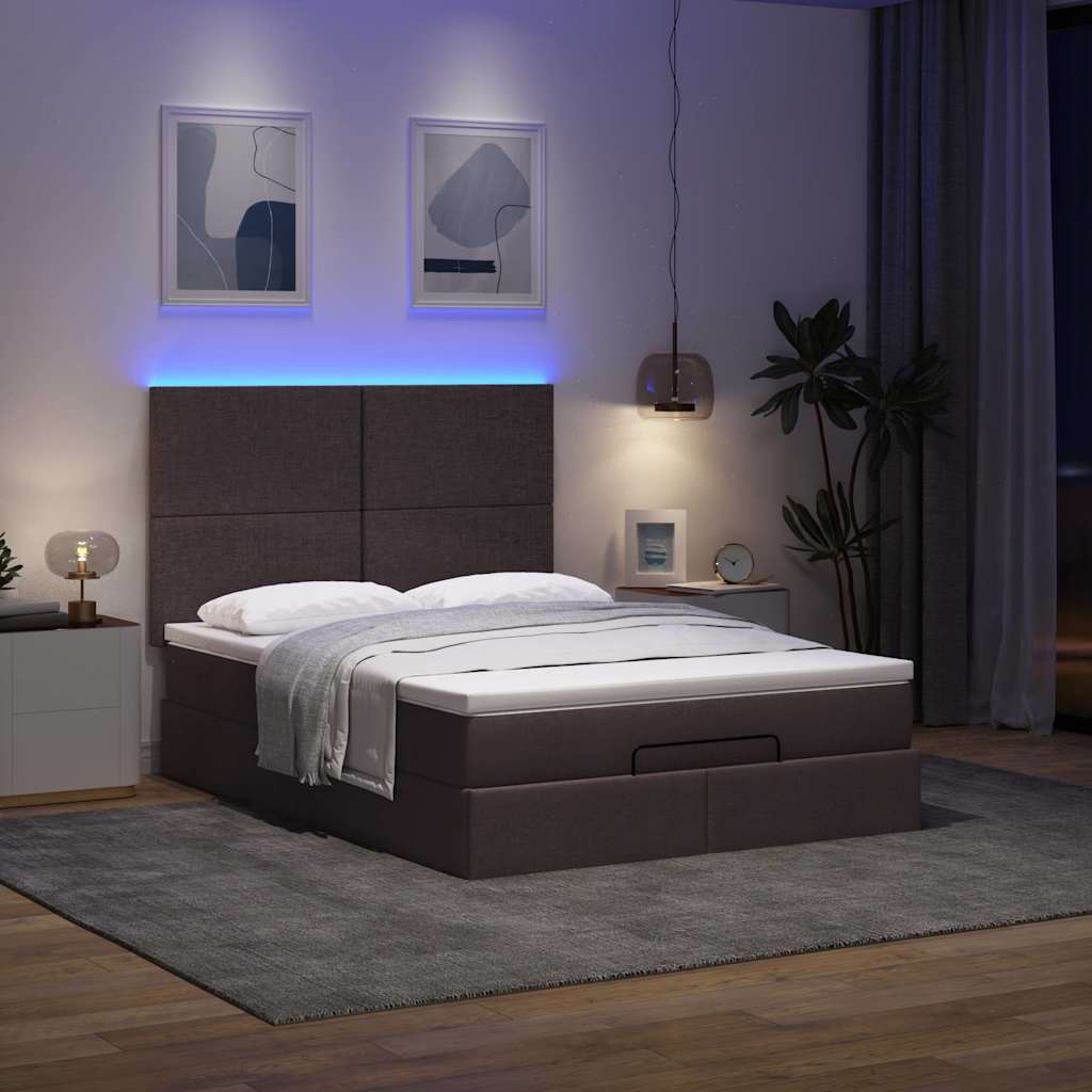 vidaXL Osmanská posteľ s matracom a LED diódami Tmavohnedá Látka