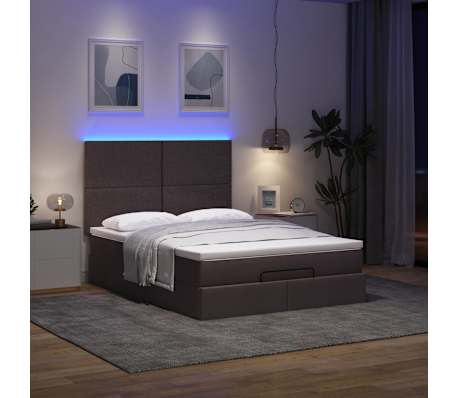 vidaXL Osmaņu gulta ar matraci&LEDs, tum&scaron;i brūns, 140x190 cm, audums