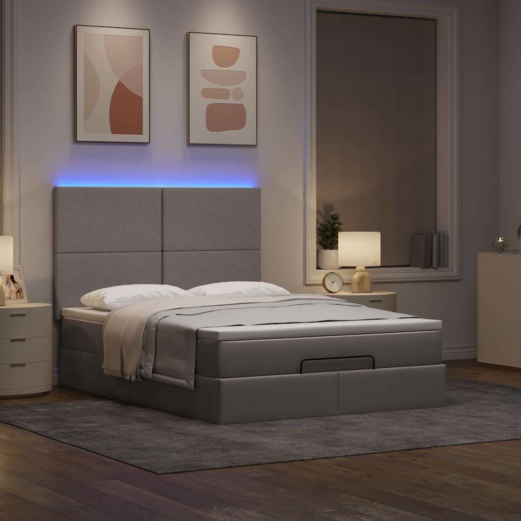 vidaXL Ottoman bed met matras en LED's 140x190cm stof taupe, foto 2