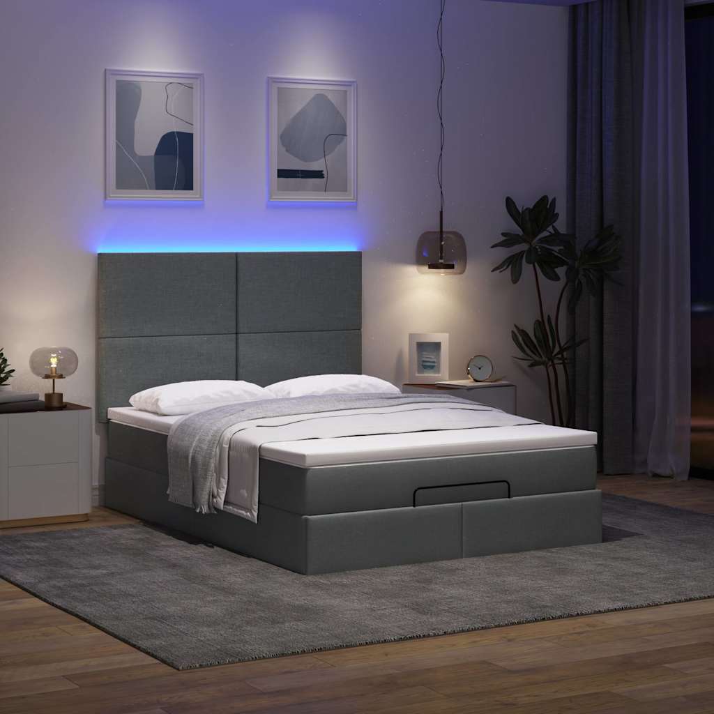 Thumbnail - vidaXL Ottoman-Bett mit Matratze & LEDs Dunkelgrau 140x200 cm Stoff