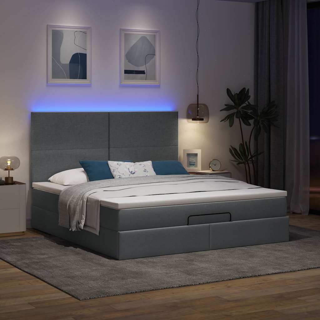 vidaXL Ottoman bed met matras en LED's 180x200cm stof donkergrijs afbeelding