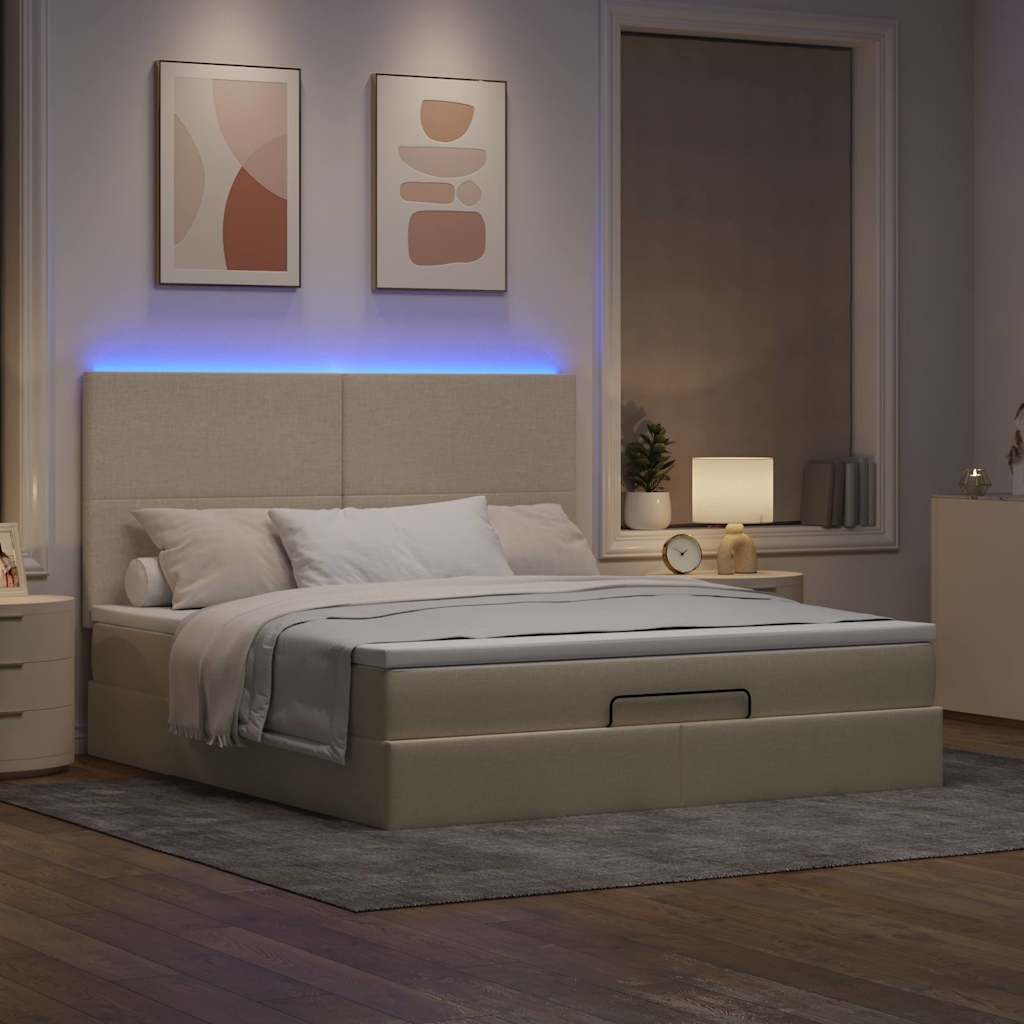 Thumbnail - vidaXL Ottoman-Bett mit Matratze & LEDs Creme 180x200 cm Stoff