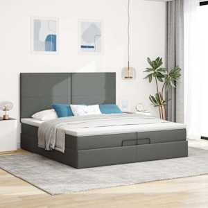 Osmanský rám postele s matrací tmavě šedý 200x200cm textil - obrázek 4