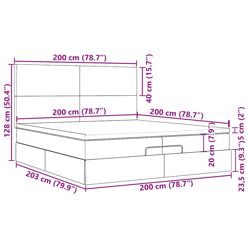 Osmanský rám postele s matrací černý 200x200cm textil - obrázek 18