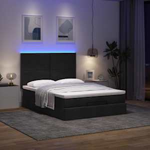vidaXL Ottoman Bed with Mattress & LEDs Black Double Fabric