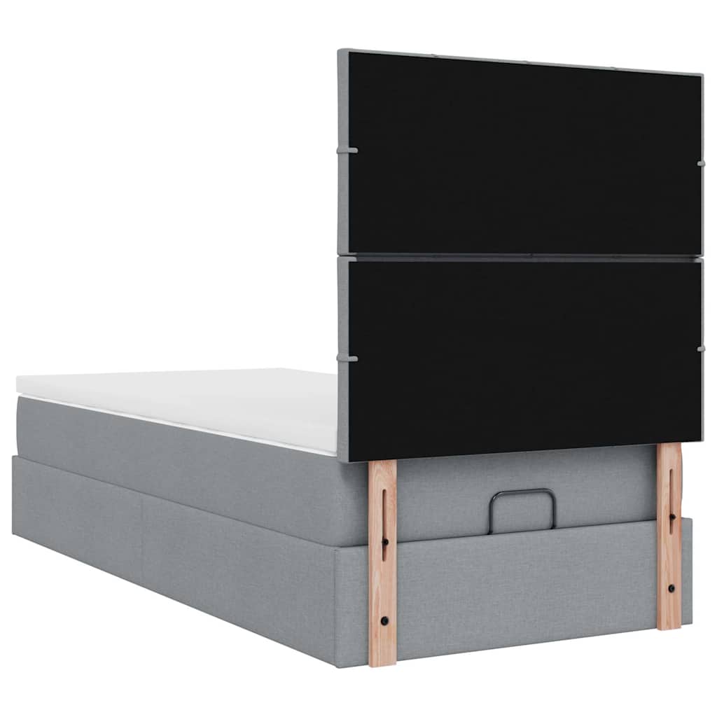 Łóżko Ottoman z materacem i LED, jasnoszary, 80x200cm, tkanina
