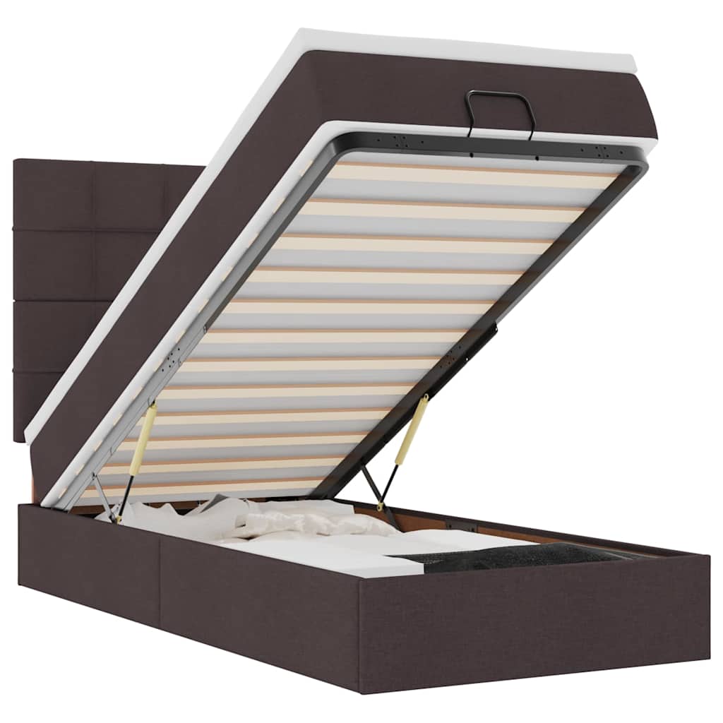 Thumbnail - vidaXL Ottoman-Bett mit Matratze & LEDs Dunkelbraun 80x200 cm Stoff