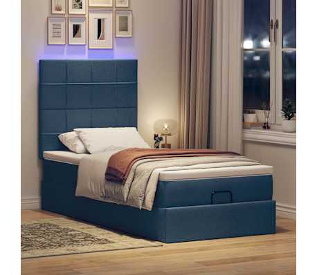 vidaXL Estructura de cama otomana con colch&oacute;n tela azul 80x200cm