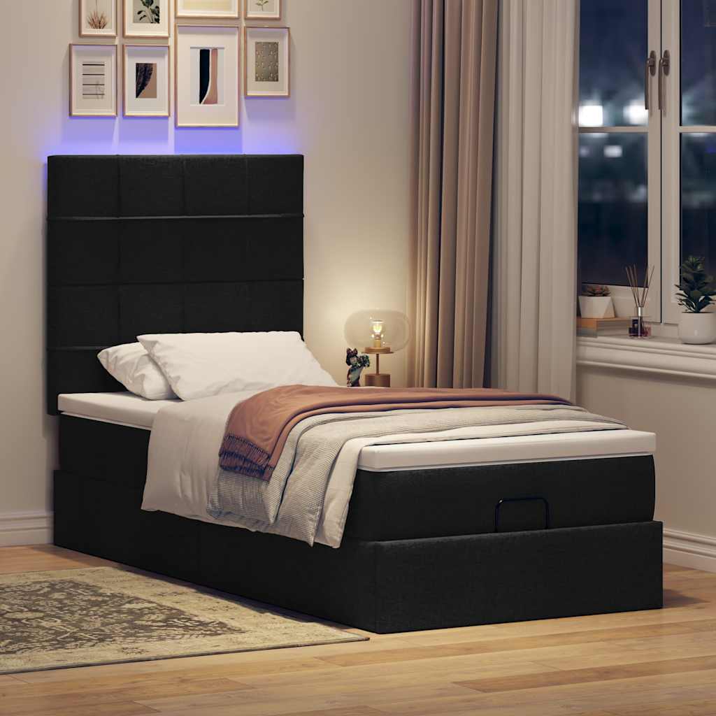 vidaXL Ottoman bed met matras en LED's 90x190cm stof zwart afbeelding