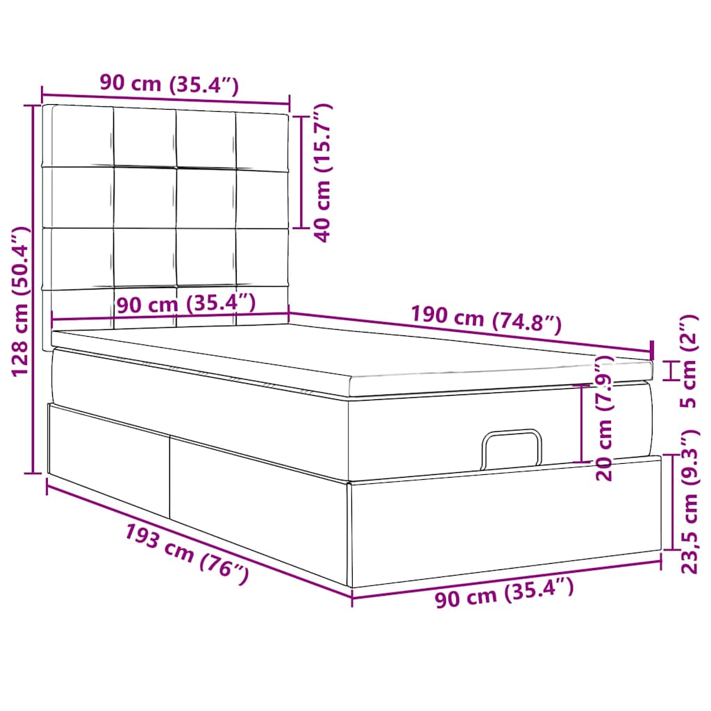 Osmanský rám postele s matrací taupe 90x190cm textil - obrázek 18