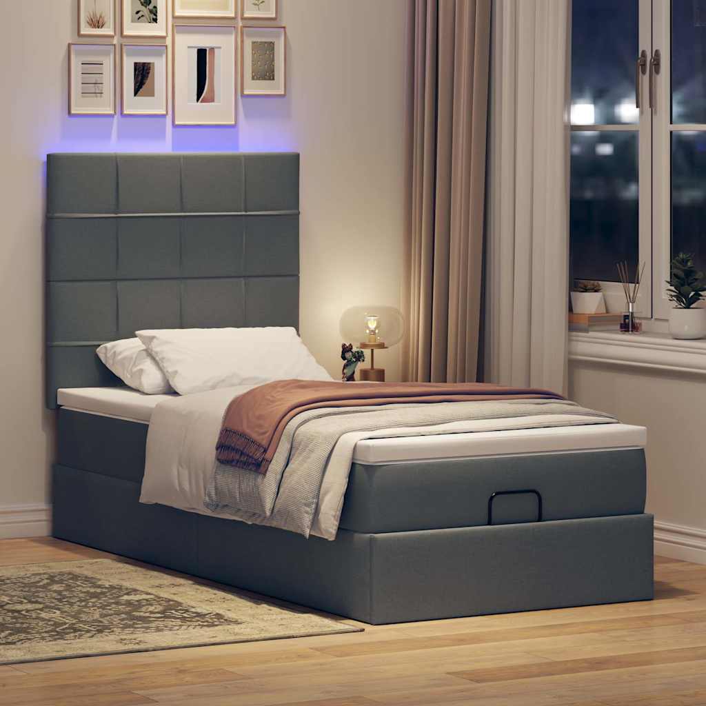 vidaXL Bed poef met matras en LED's 90x200 cm stof donkergrijs afbeelding