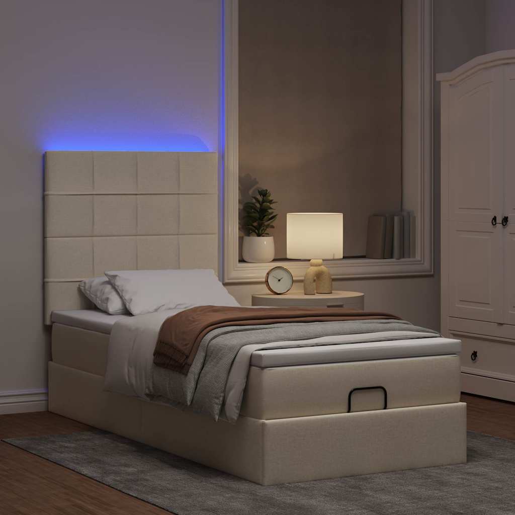 Thumbnail - vidaXL Ottomane Bett mit Matratze & LEDs Creme 90x200 cm Stoff