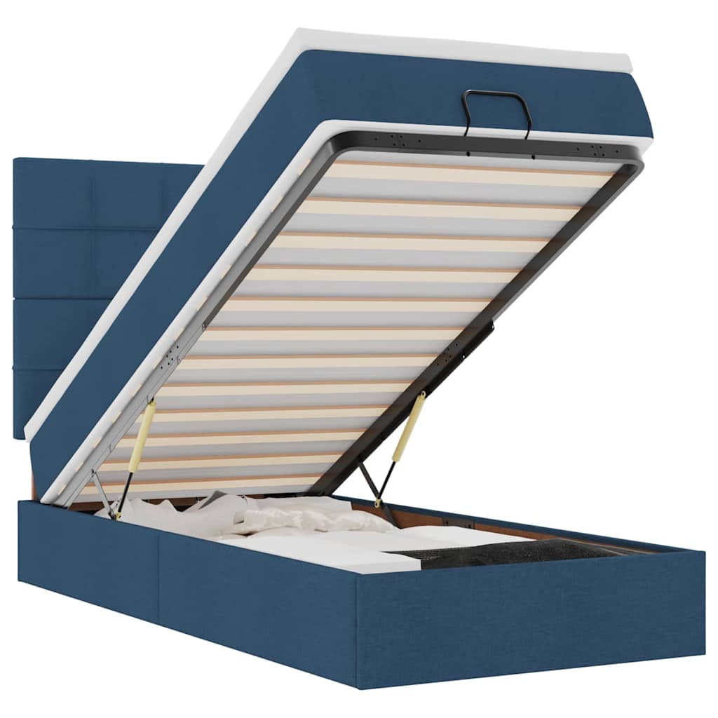 vidaXL Osmaņu gulta ar matraci & LEDs, zils, 90x200 cm, audums-image-3313981