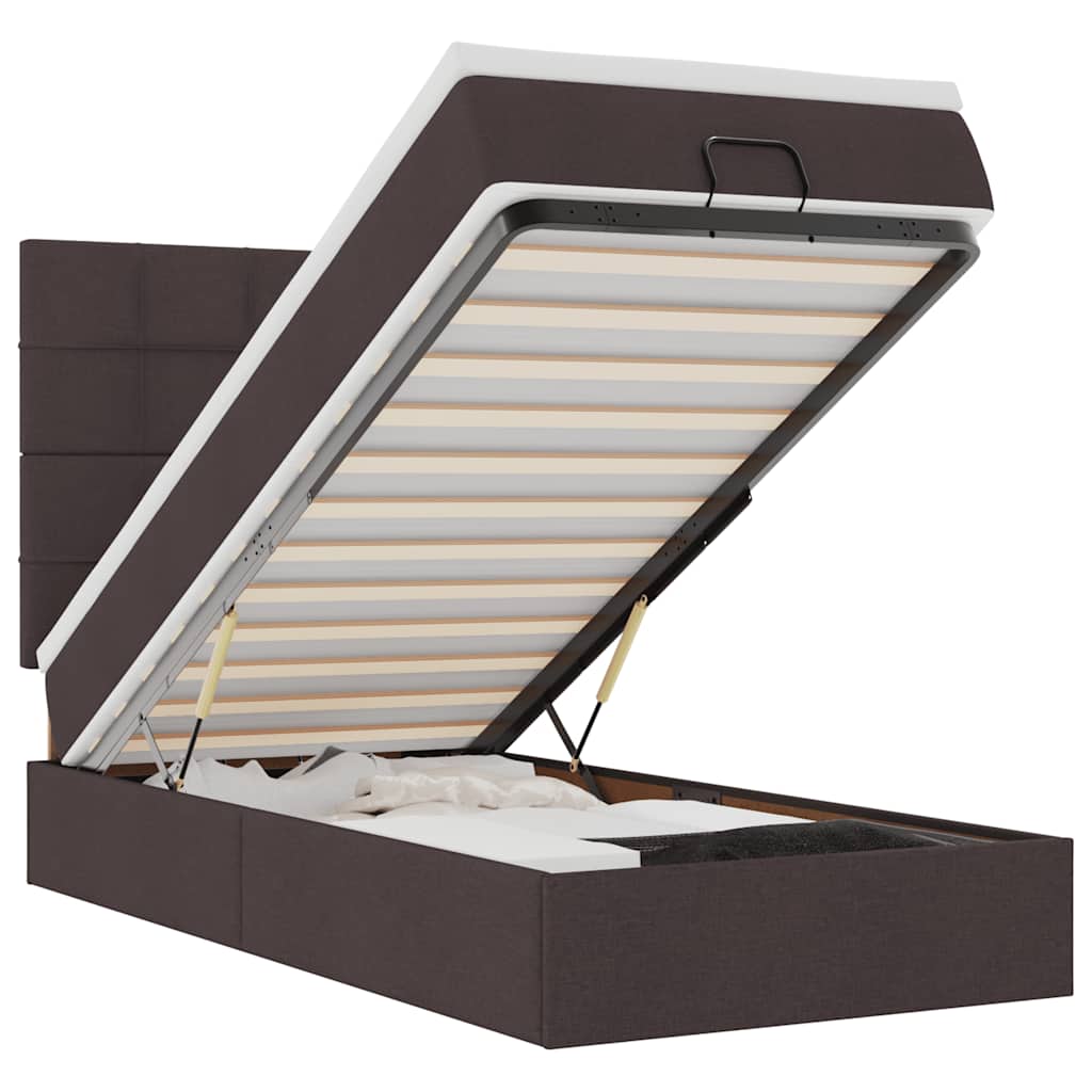 vidaXL Ottoman bed met matras en LED's 100x200cm stof donkerbruin bruin, foto 3