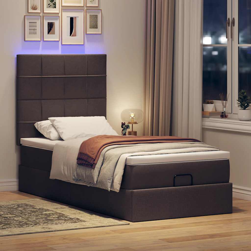 vidaXL Ottoman bed met matras en LED's 100x200cm stof donkerbruin bruin, foto 2