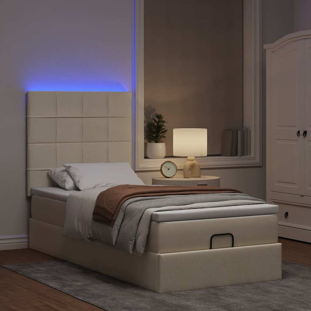 vidaXL Ottoman bed met matras en LED's 100x200cm stof crèmekleurig afbeelding