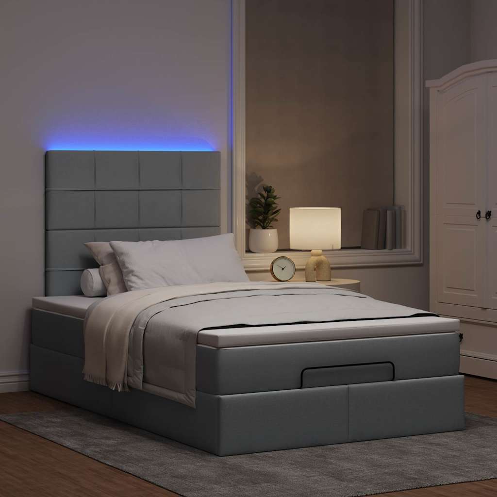 vidaXL Ottoman bed met matras en LED's 120x190 cm stof lichtgrijs afbeelding
