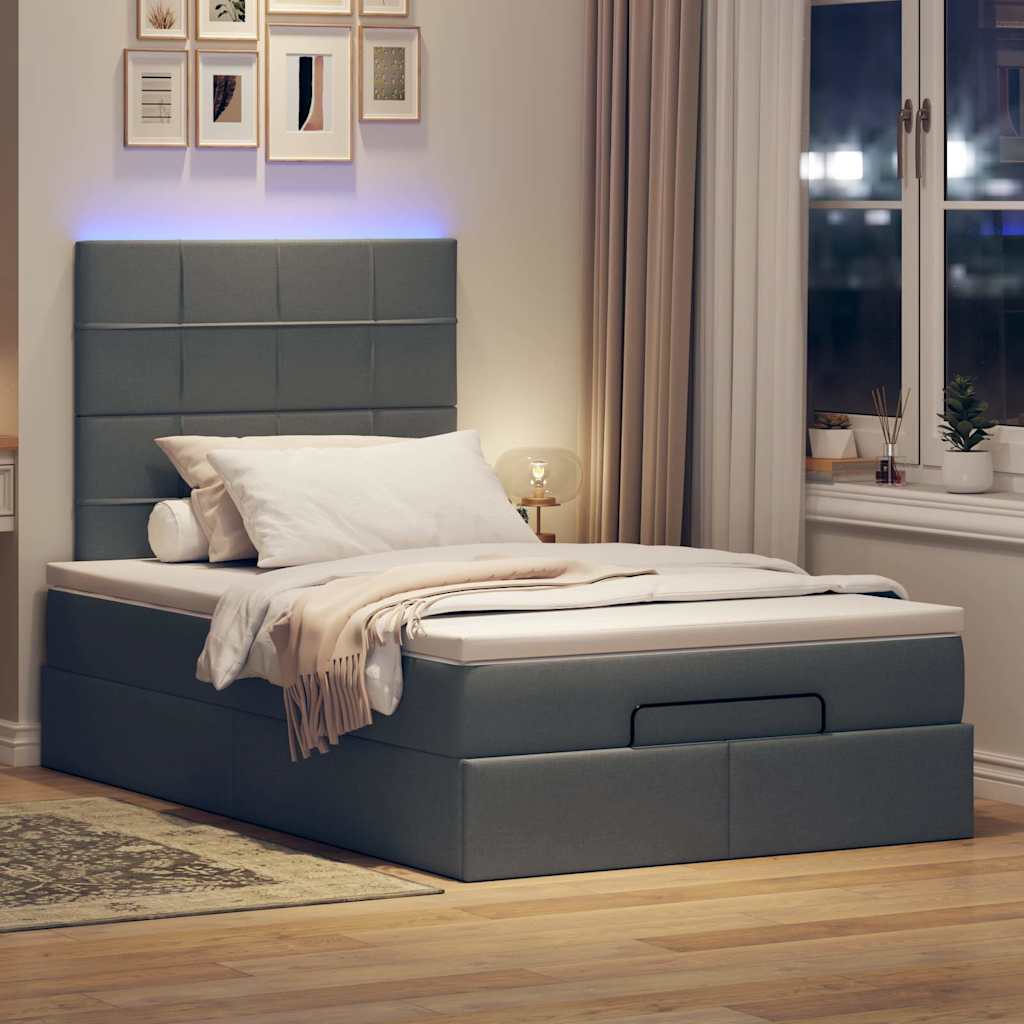 vidaXL Ottoman bed met matras en LED's 120x190 cm stof donkergrijs afbeelding