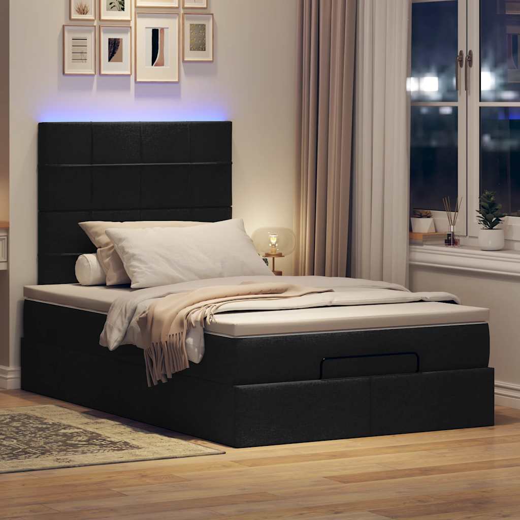 vidaXL Ottoman-Bett mit Matratze & LEDs Schwarz 120x190 cm Stoff