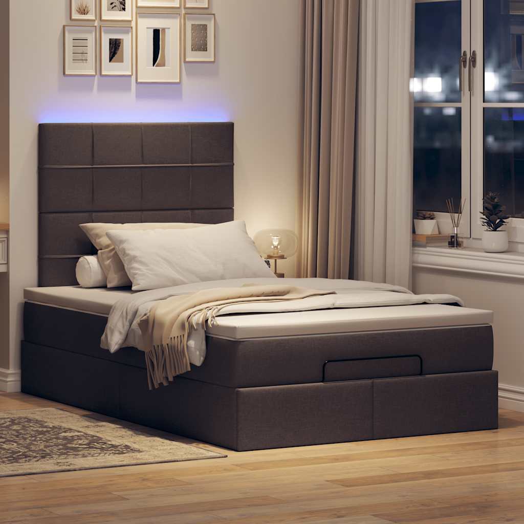 vidaXL Ottoman bed met matras en LED's 120x190 cm stof donkerbruin afbeelding