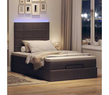 vidaXL Ottoman-Bett mit Matratze & LEDs Dunkelbraun 120x200 cm Stoff