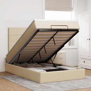 Otomanski posteljni okvir z vzmetnico krem 120x200 cm blago