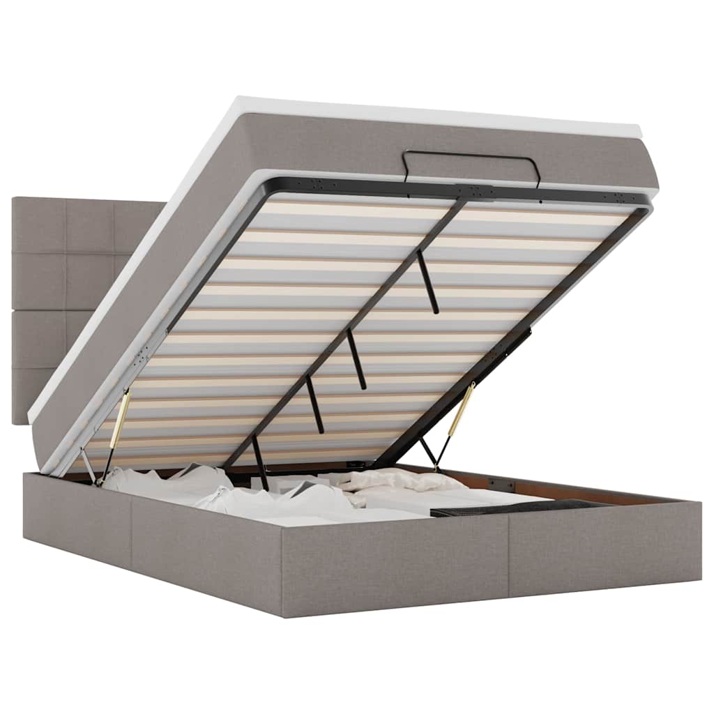 vidaXL Ottoman bed met matras en LED's 140x190cm stof taupe, foto 3