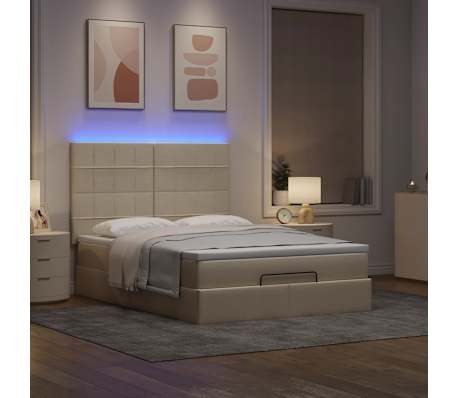 VidaXL Cadre de lit ottoman avec matelas cr&egrave;me 140x190 cm tissu
