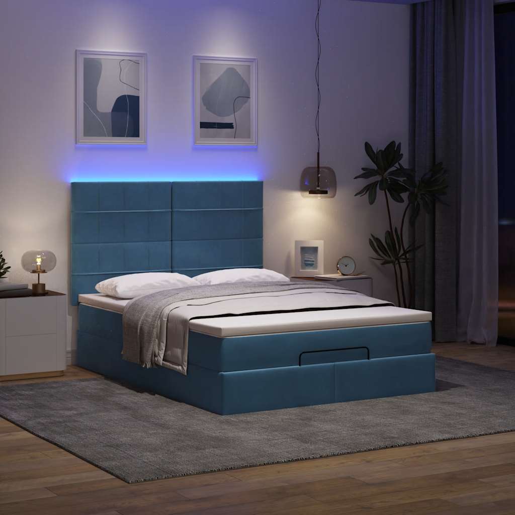 vidaXL Ottoman bed met matras en LED's 140x190cm stof blauw afbeelding