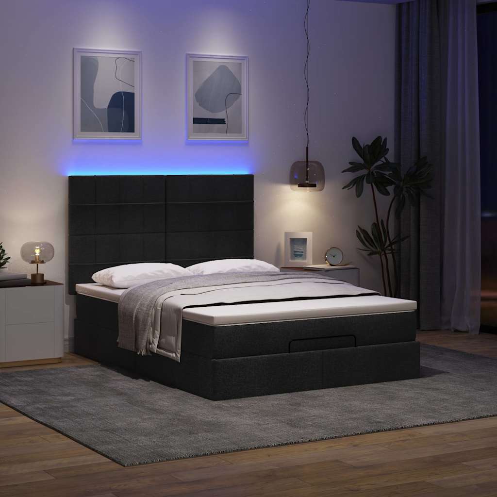 vidaXL Ottoman bed met matras en LED's 140x200cm stof zwart afbeelding