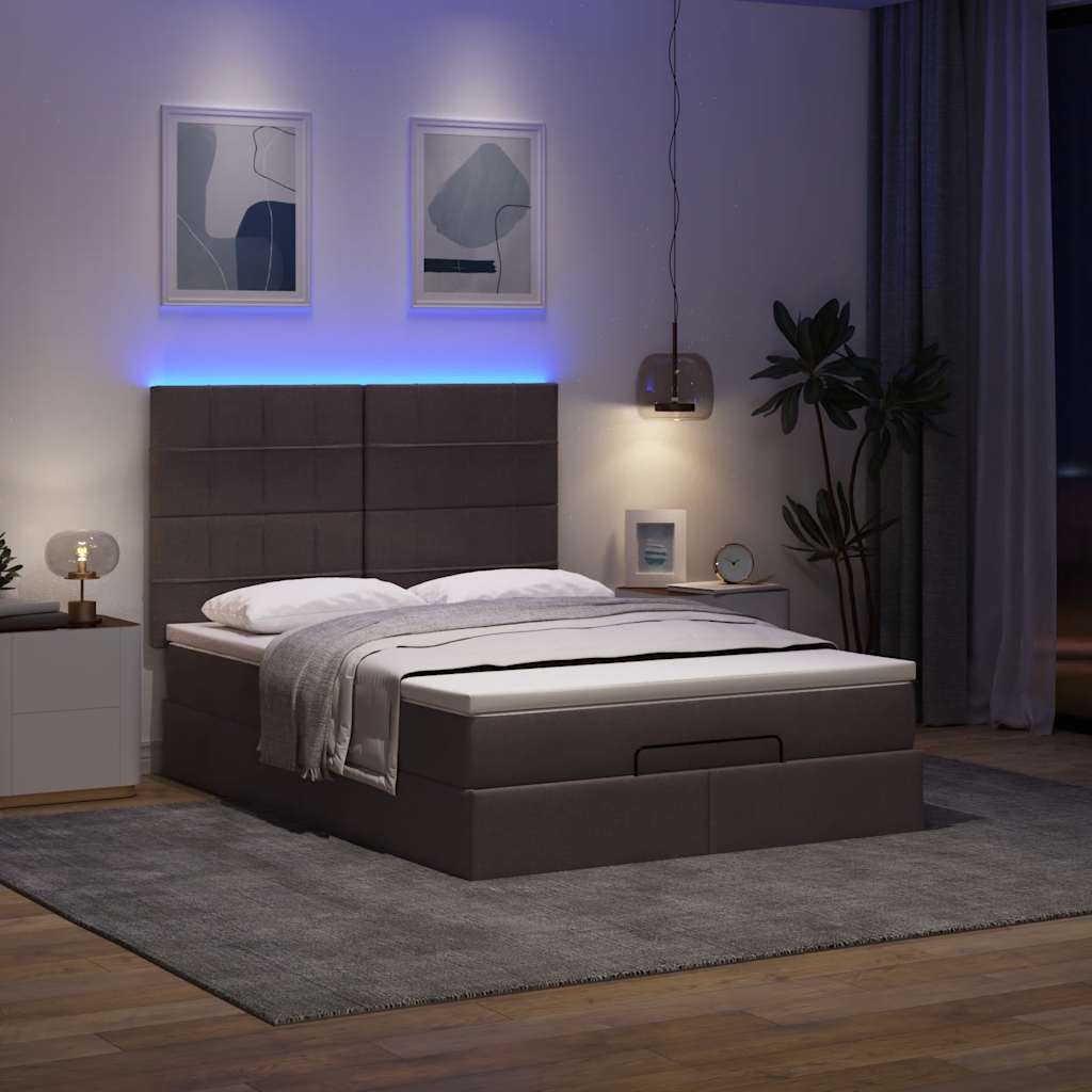 vidaXL Osmanská posteľ s matracom a LED diódami tmavohnedá látka