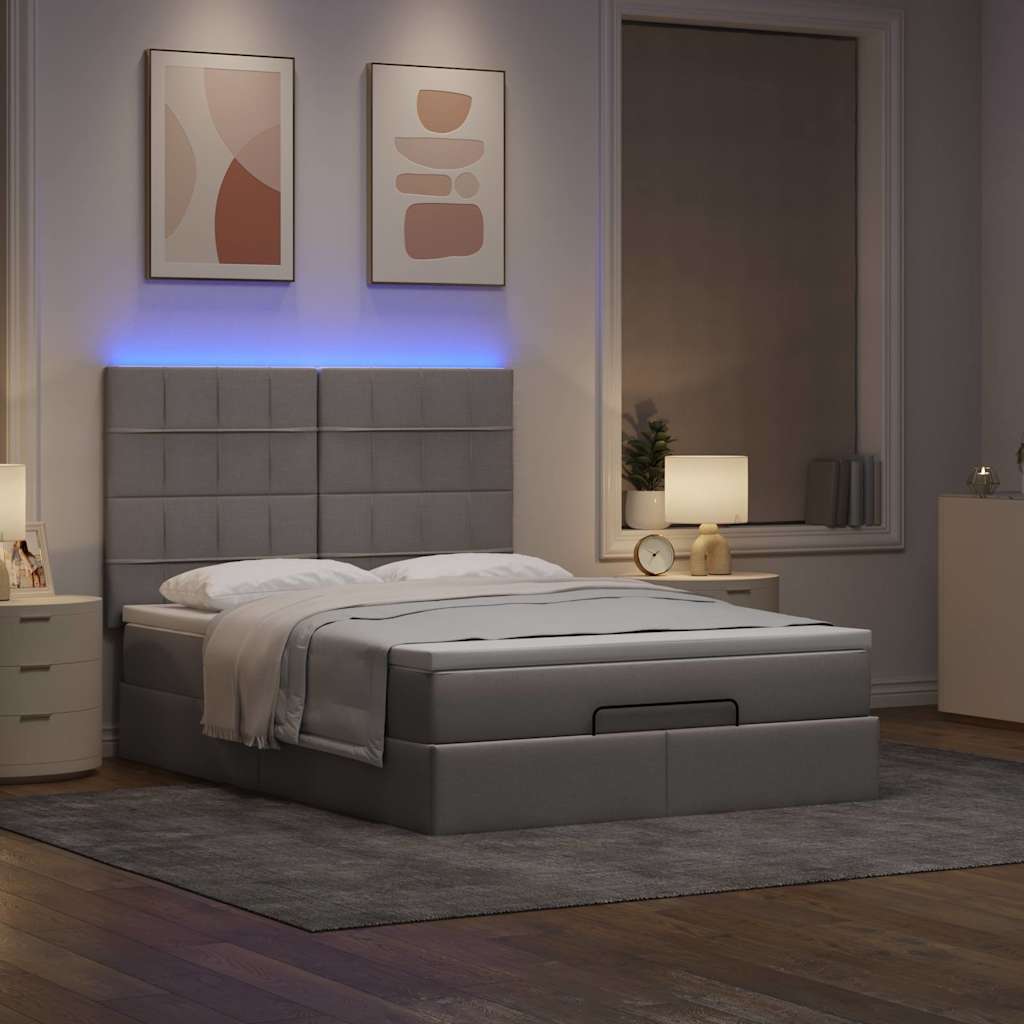 vidaXL Ottoman bed met matras en LED's 140x200cm stof taupe afbeelding