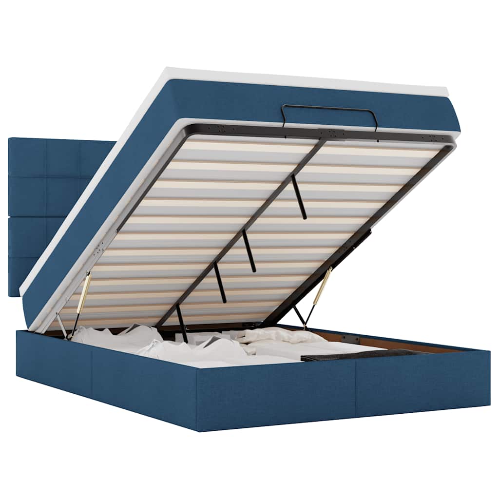 Thumbnail - vidaXL Ottoman-Bett mit Matratze & LEDs Blau 140x200 cm Stoff