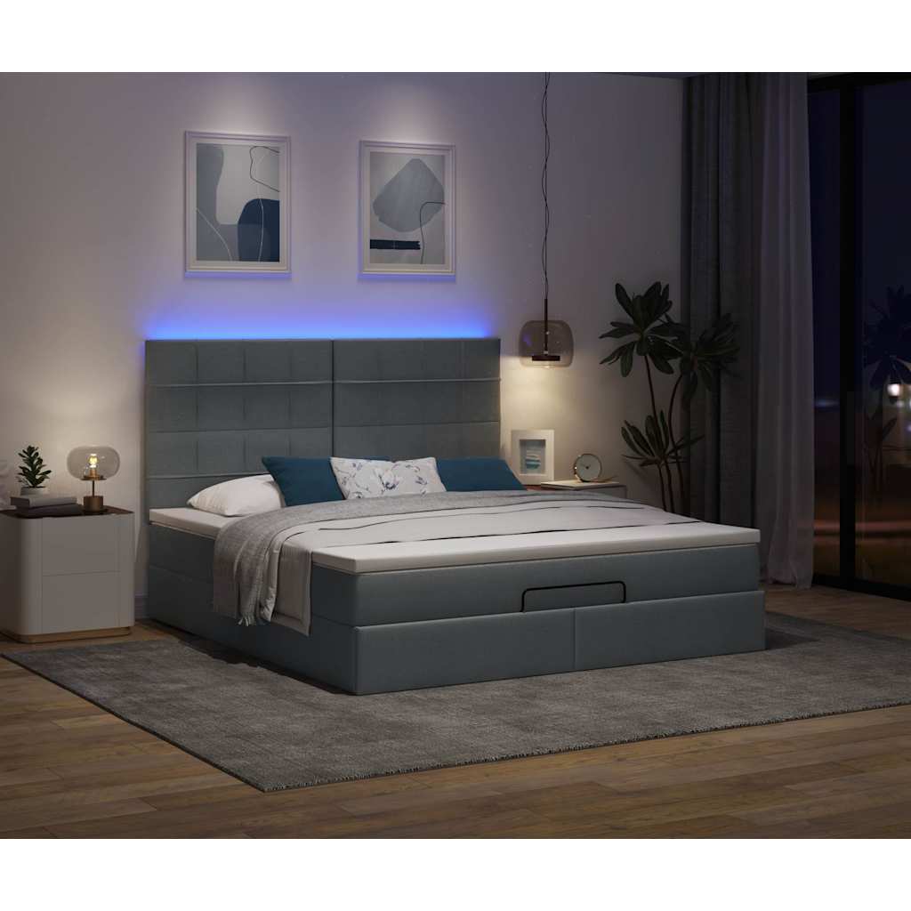 vidaXL Ottoman bed met matras en LED's 160x200cm stof donkergrijs afbeelding