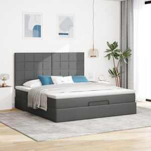 Osmanský rám postele s matrací tmavě šedá 160x200cm textil - obrázek 4
