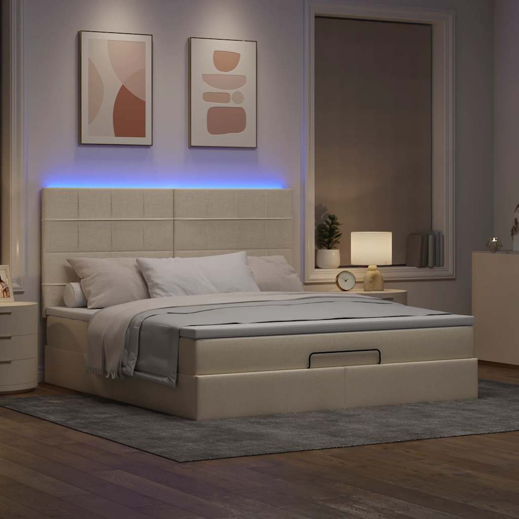 vidaXL Ottoman bed met matras en LED's 160x200cm stof crèmekleurig afbeelding