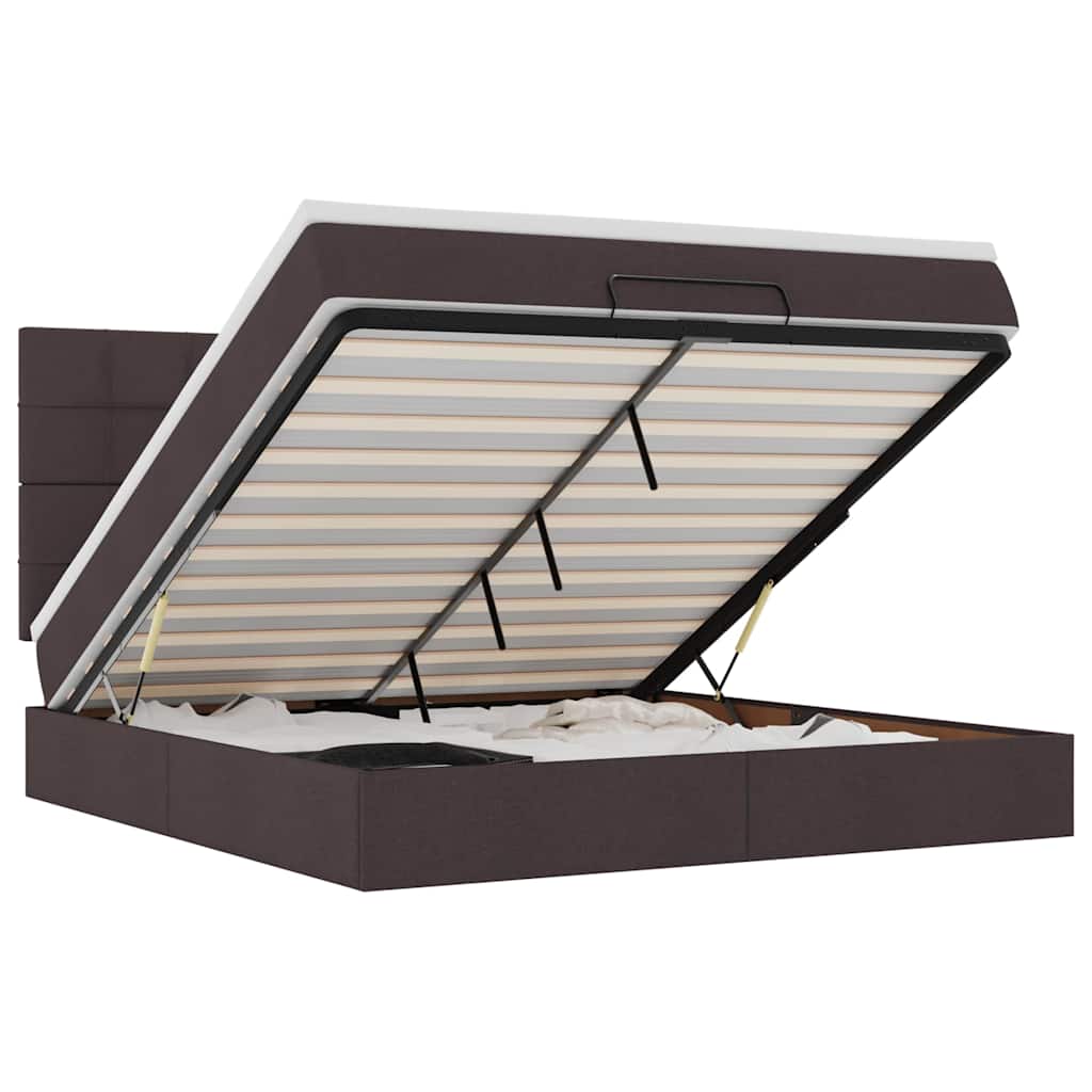 vidaXL Ottoman bed met matras en LED's 180x200cm stof donkerbruin bruin, foto 3