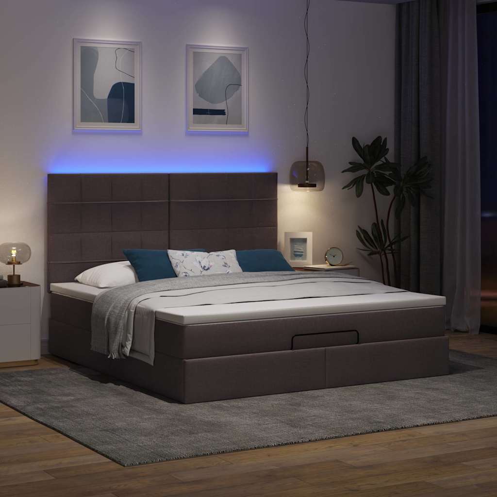 vidaXL Ottoman bed met matras en LED's 180x200cm stof donkerbruin afbeelding