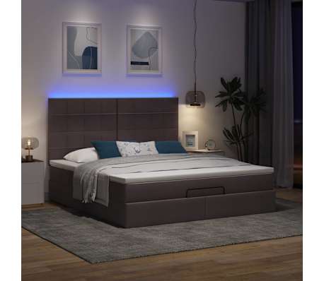 vidaXL Cadru de pat otoman cu saltea țesătură maro &icirc;nchis 180x200 cm