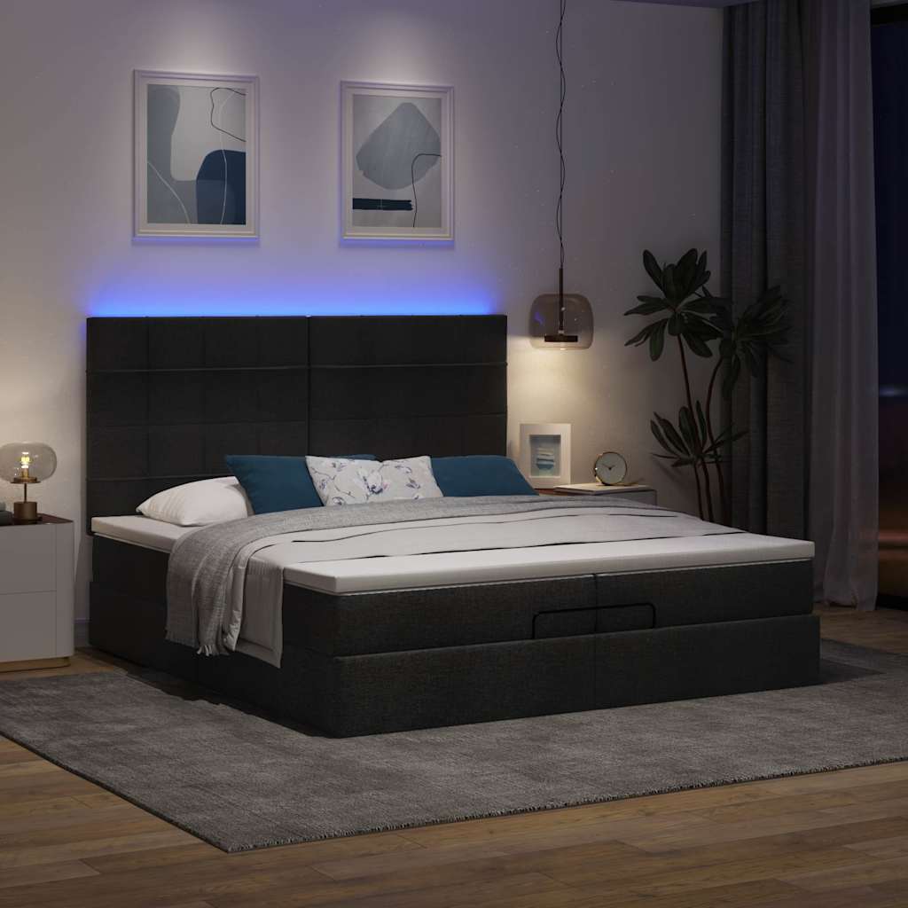 vidaXL Ottoman bed met matrassen en LED's 200x200cm stof zwart afbeelding