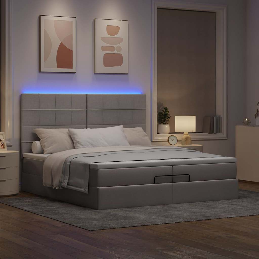 vidaXL Ottoman bed met matrassen en LED's 200x200cm stof taupe afbeelding
